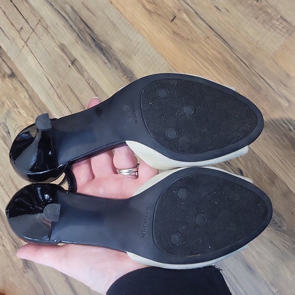 FRANCO SARTO Austin Black Tan Black Ankle Strap Peep Toe 3" Heel - Picture 11 of 12